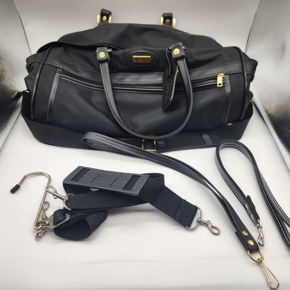 Black Leather Duffel Bag with Gold Hardware